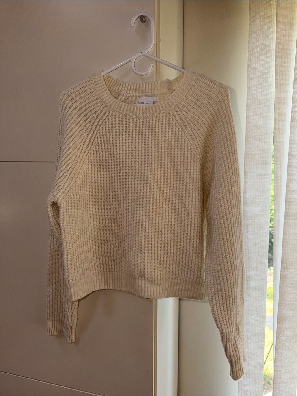 Cream Rib-Knit Crewneck Sweater -  Women